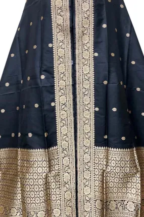 Black Handloom Banarasi Pure Katan Silk Dupatta