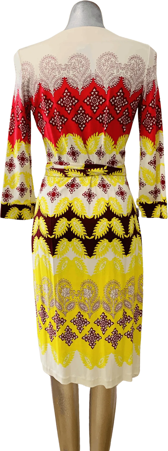 00's Long Sleeve Wrap Print Silk Dress by Diane Von Furstenberg