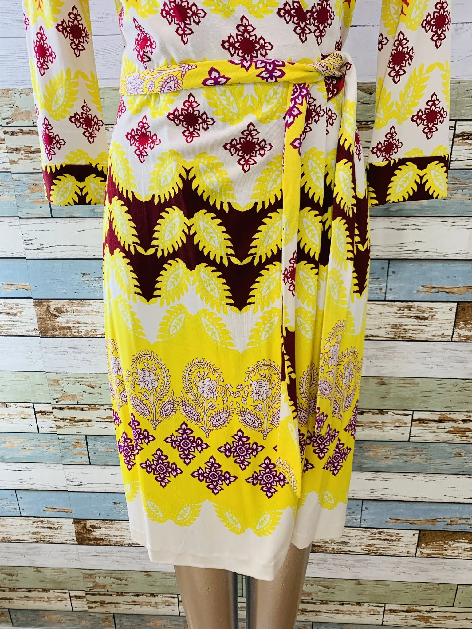 00's Long Sleeve Wrap Print Silk Dress by Diane Von Furstenberg