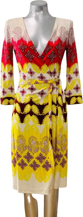 00's Long Sleeve Wrap Print Silk Dress by Diane Von Furstenberg