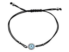 18kt White Gold 0.10ctw Diamond Evil Eye Cord Bracelet