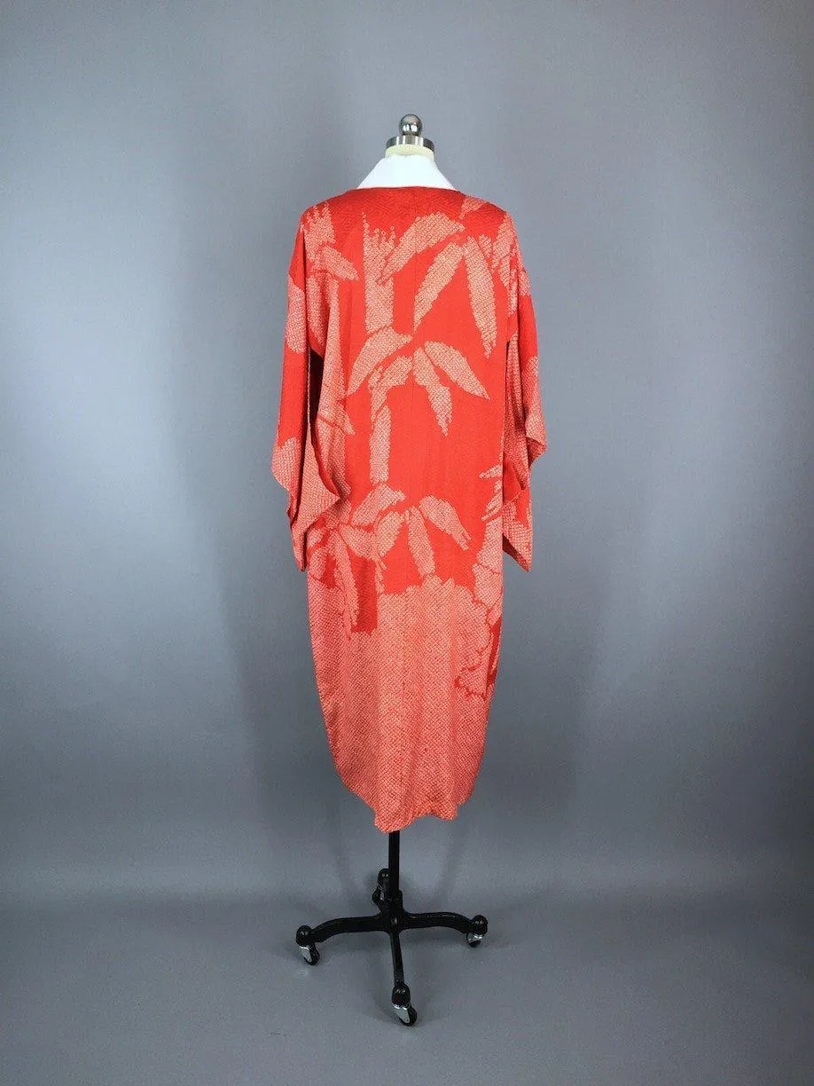 1940s Vintage Silk Kimono Robe / Shibori Bamboo Print