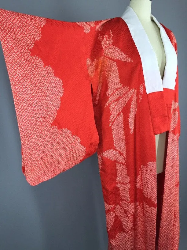 1940s Vintage Silk Kimono Robe / Shibori Bamboo Print