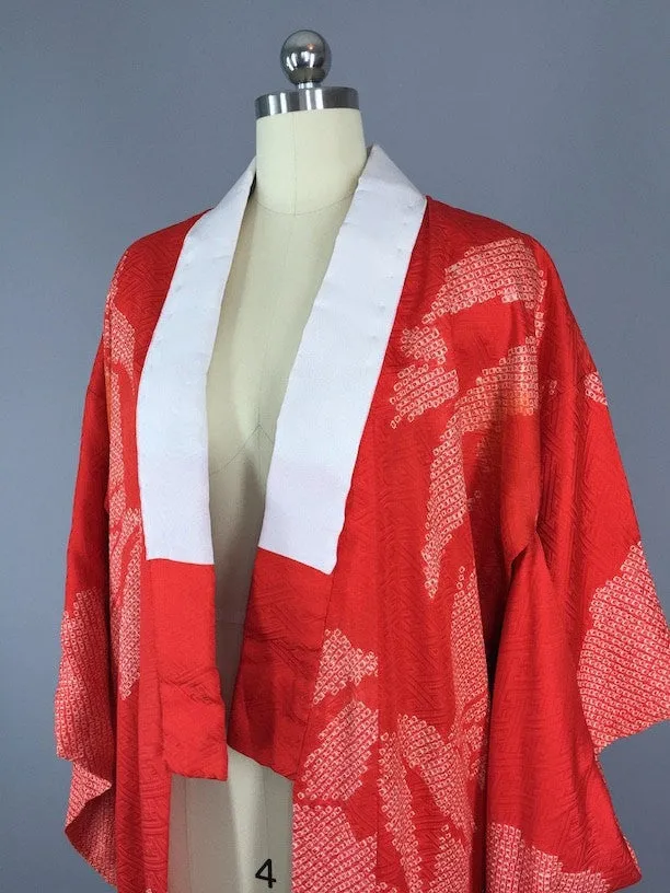 1940s Vintage Silk Kimono Robe / Shibori Bamboo Print