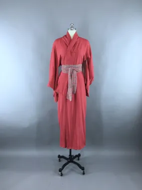 1950s Vintage Silk Kimono Robe in Light Brick Red