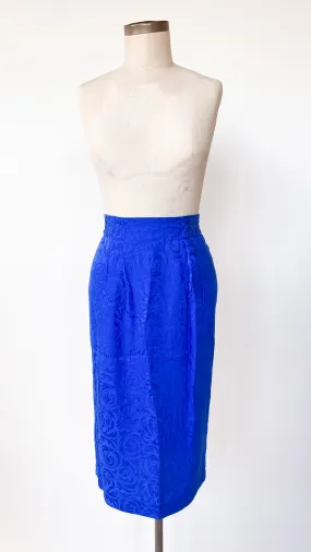 1980s Cobalt Silk Swirl Skirt, sz. L