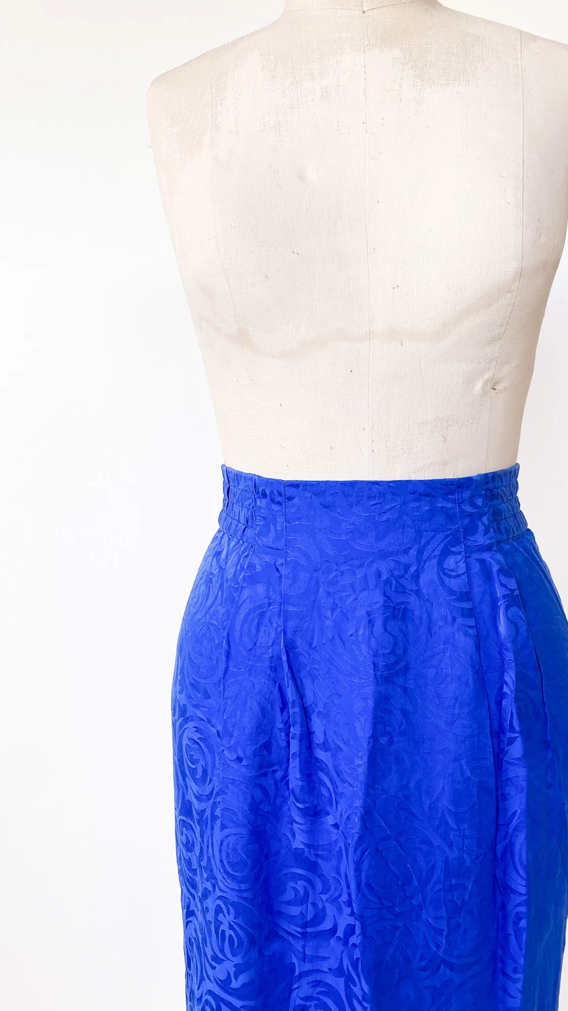 1980s Cobalt Silk Swirl Skirt, sz. L