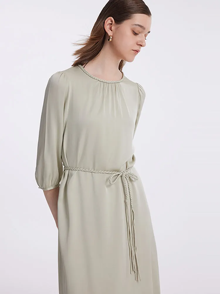 22 Momme Mulberry Silk Women Midi Dress With Rope Belt