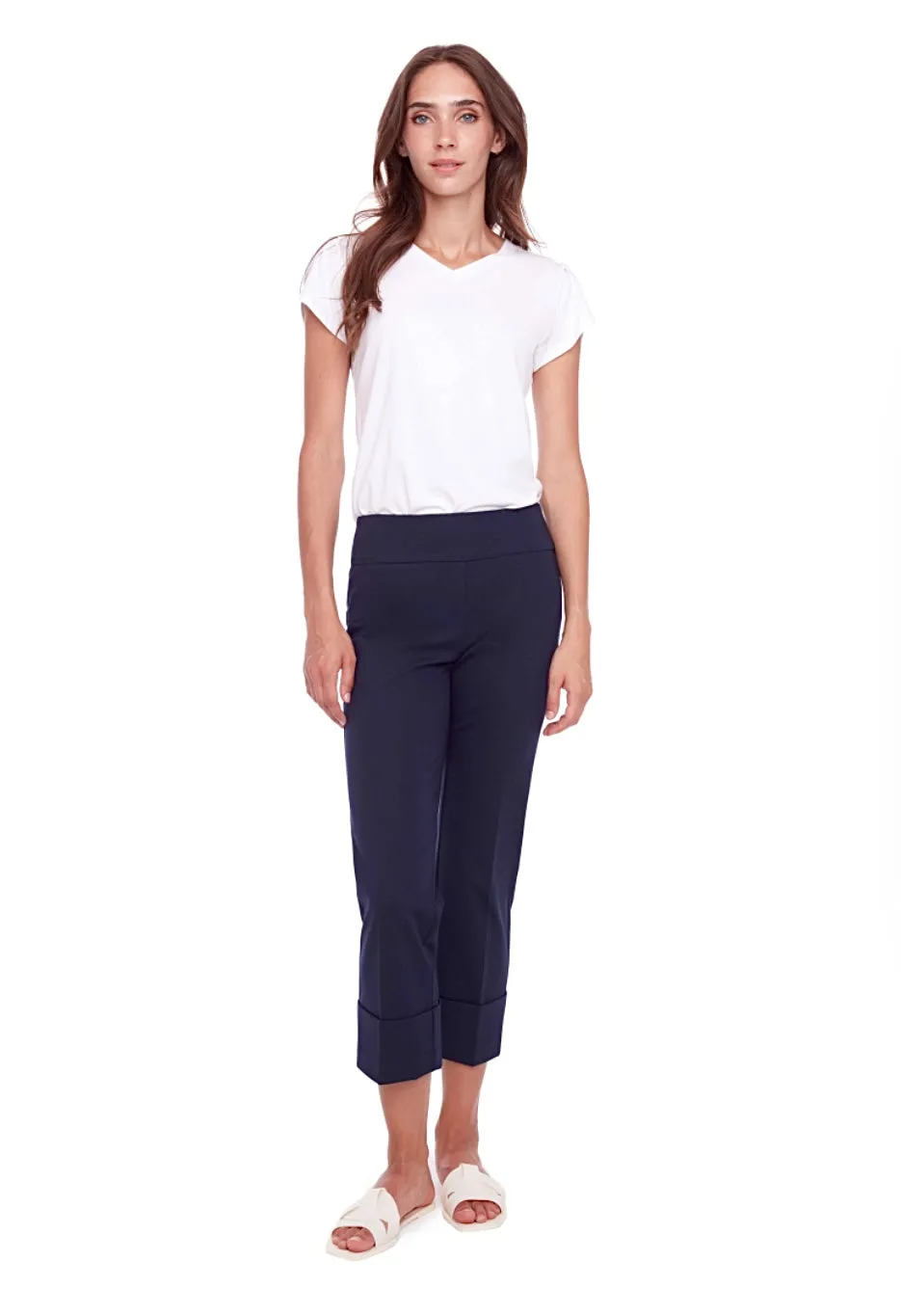 68015 Navy Cuffed Crop Stretch Pant