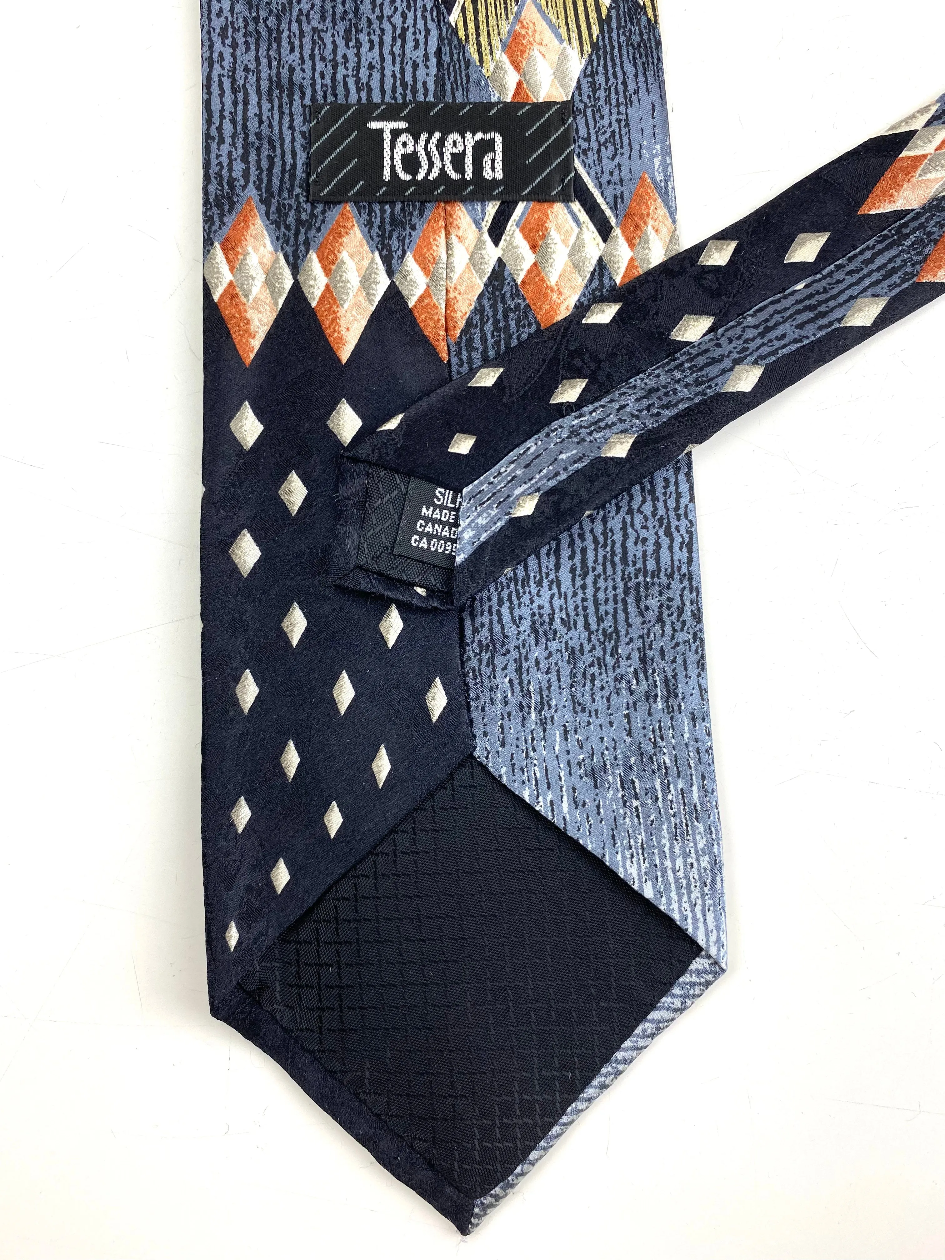 90s Deadstock Silk Necktie, Men's Vintage Black/ Grey/ Rust Geometric Art Deco Pattern Tie, NOS