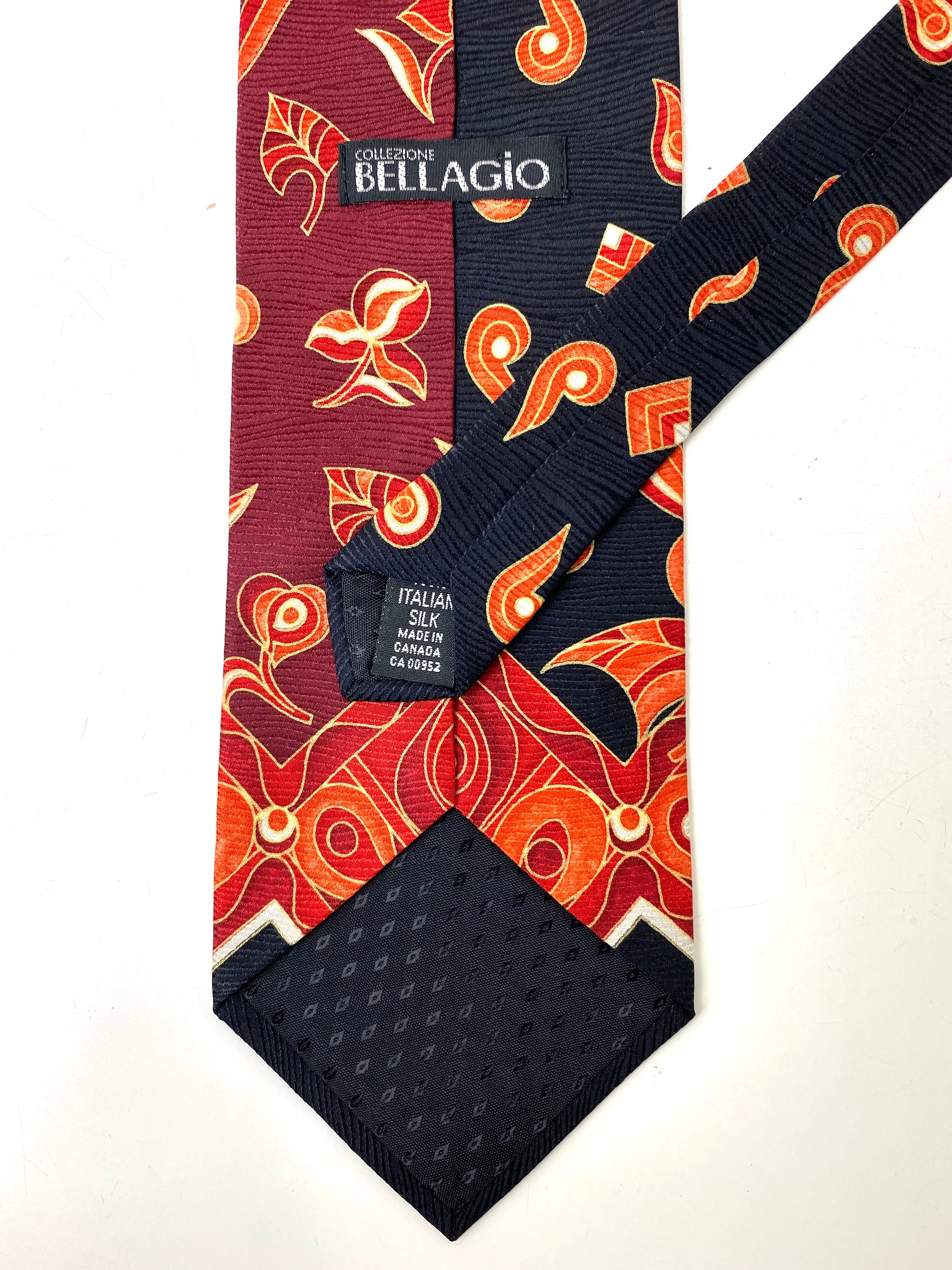 90s Deadstock Silk Necktie, Men's Vintage Black/ Red/ Orange Paisley Print Tie, NOS