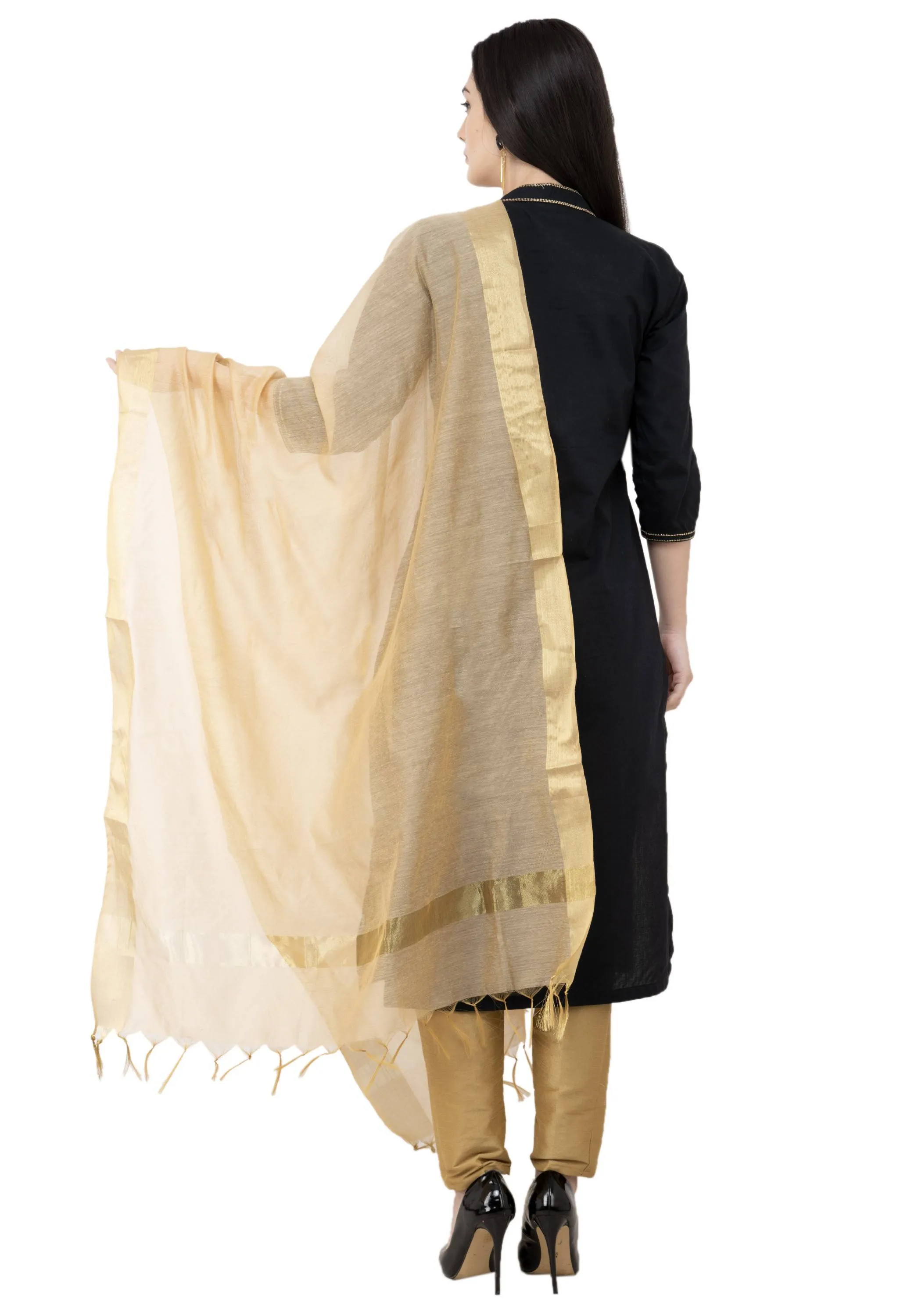 A R SILK Golden Color Fancy Silk Dupattas and Chunnis