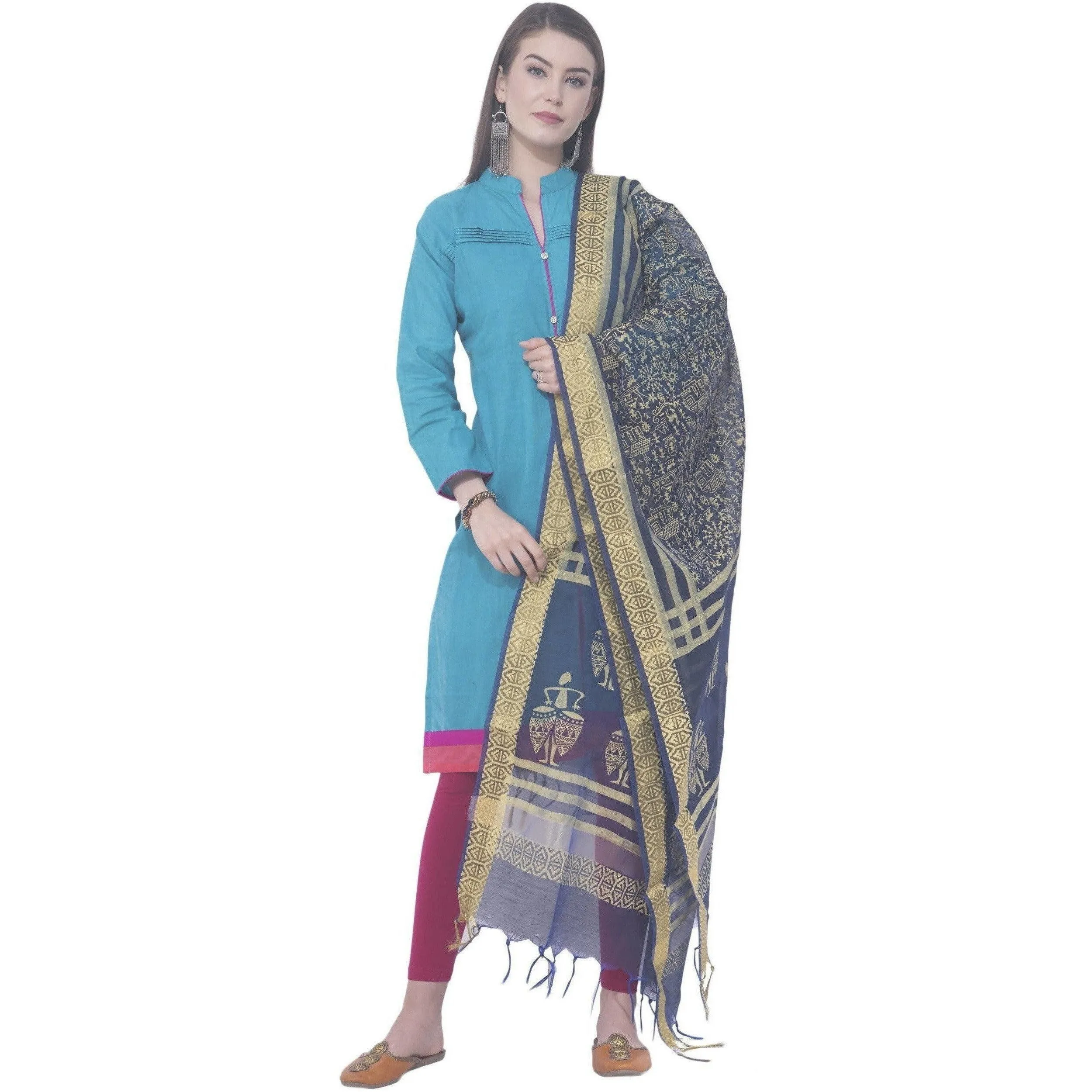 A R Silk Navy Blue Color Chanderi Block Print Chanderi Cotton Dupattas and Chunnis