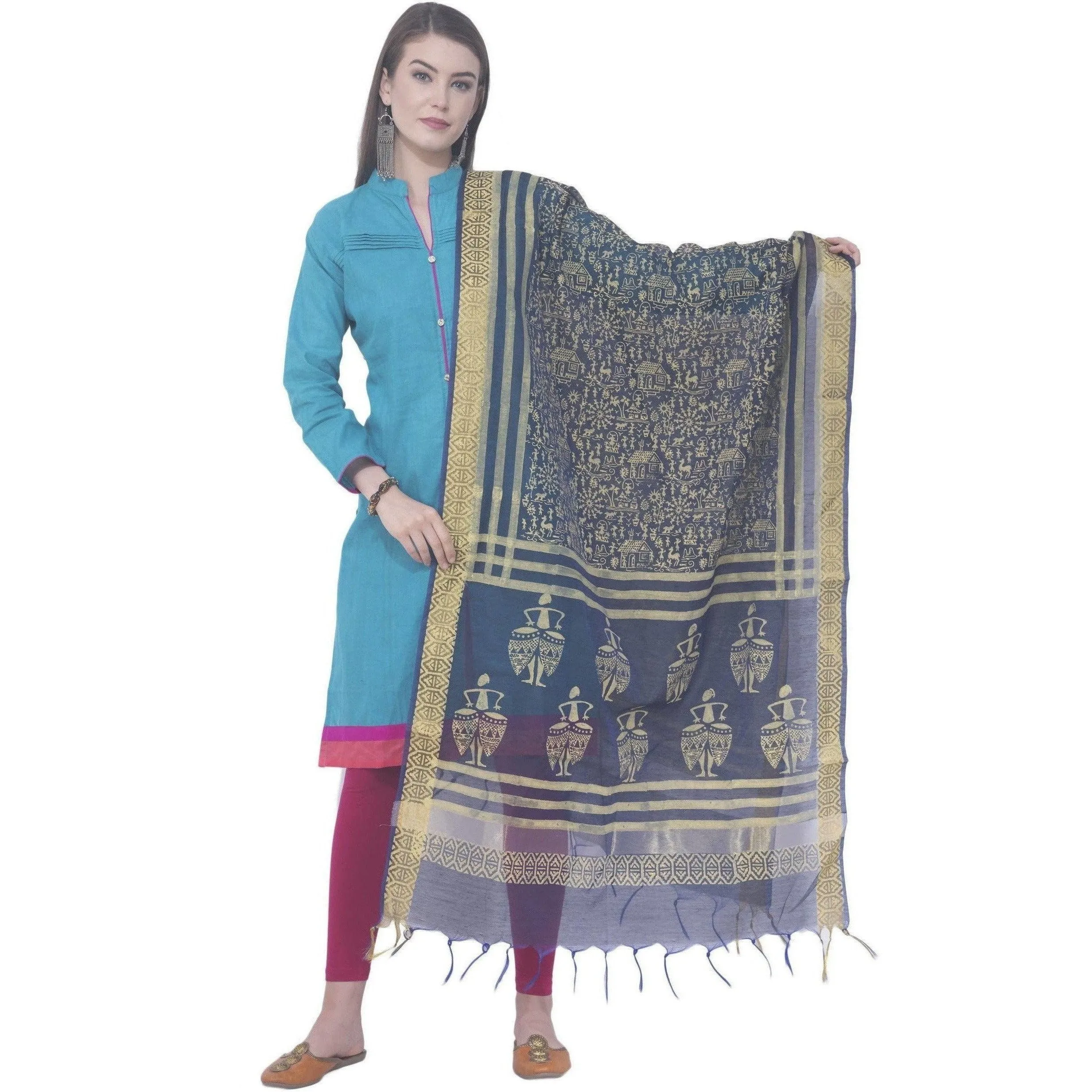 A R Silk Navy Blue Color Chanderi Block Print Chanderi Cotton Dupattas and Chunnis