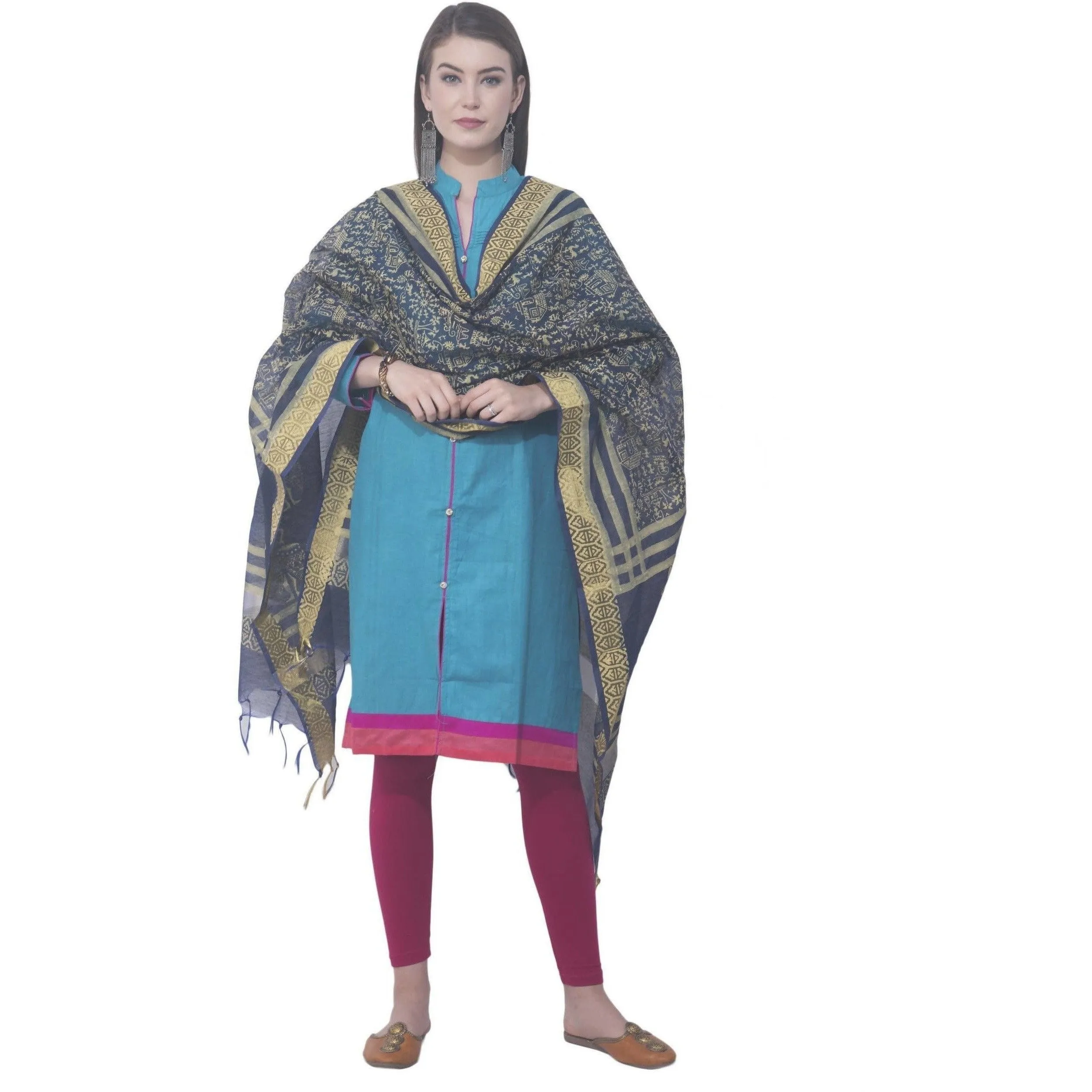 A R Silk Navy Blue Color Chanderi Block Print Chanderi Cotton Dupattas and Chunnis