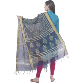 A R Silk Navy Blue Color Chanderi Block Print Chanderi Cotton Dupattas and Chunnis