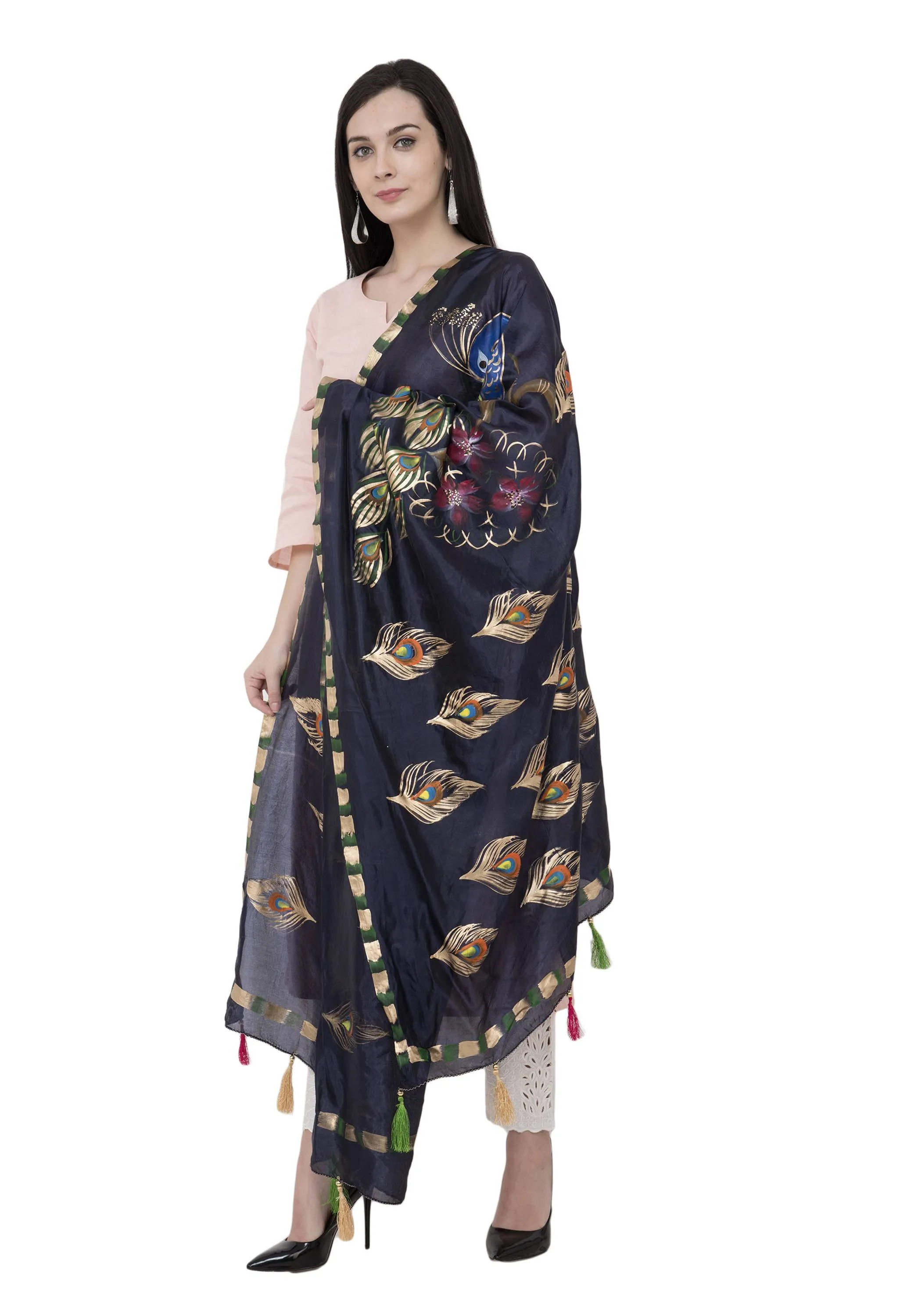 A R Silk Silk Peacock Multi Fancy Dupatta Color Navy Dupatta or Chunni