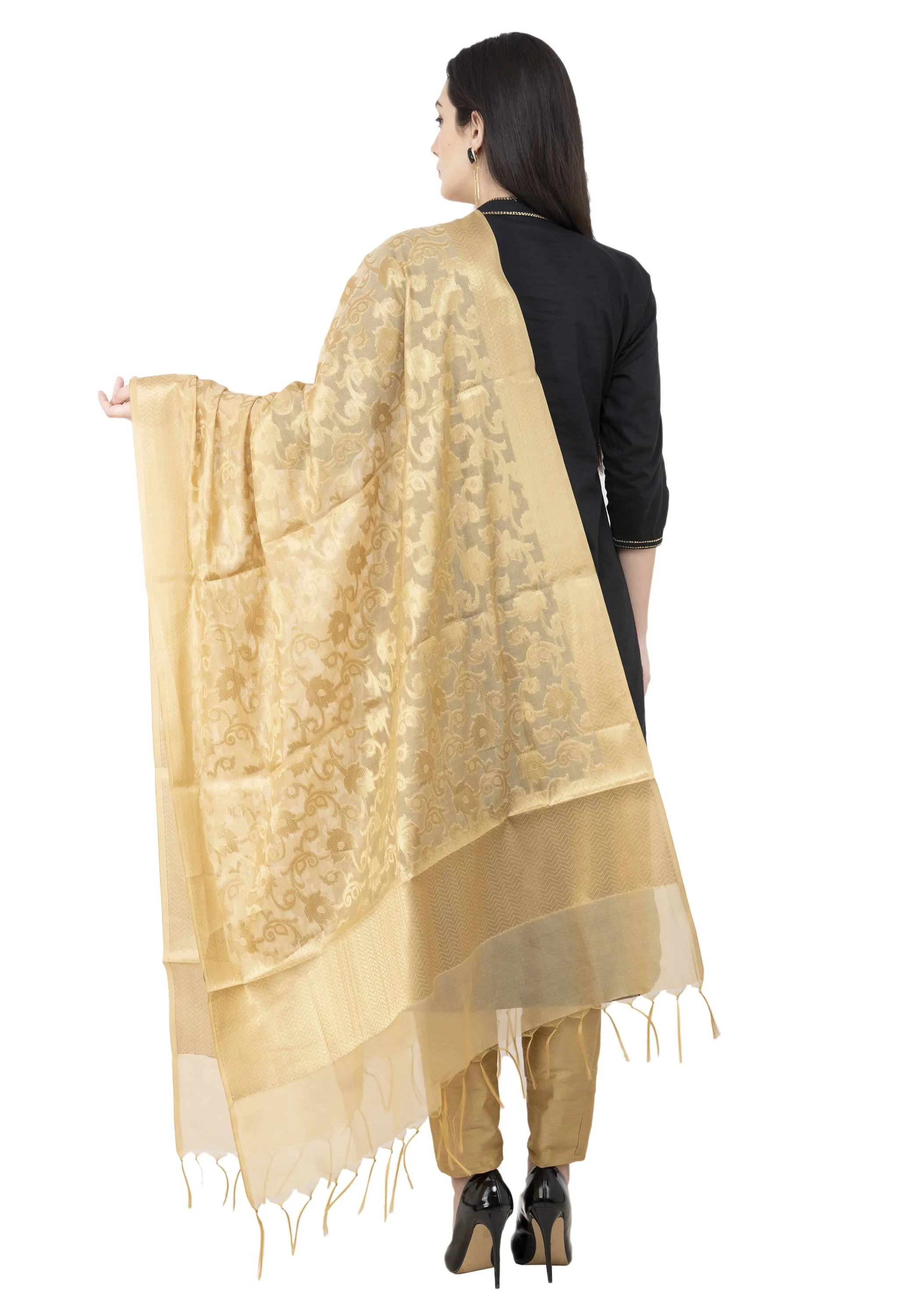 A R SILK VNS Jaal Fancy Dupatta Golden Color Dupatta or Chunni