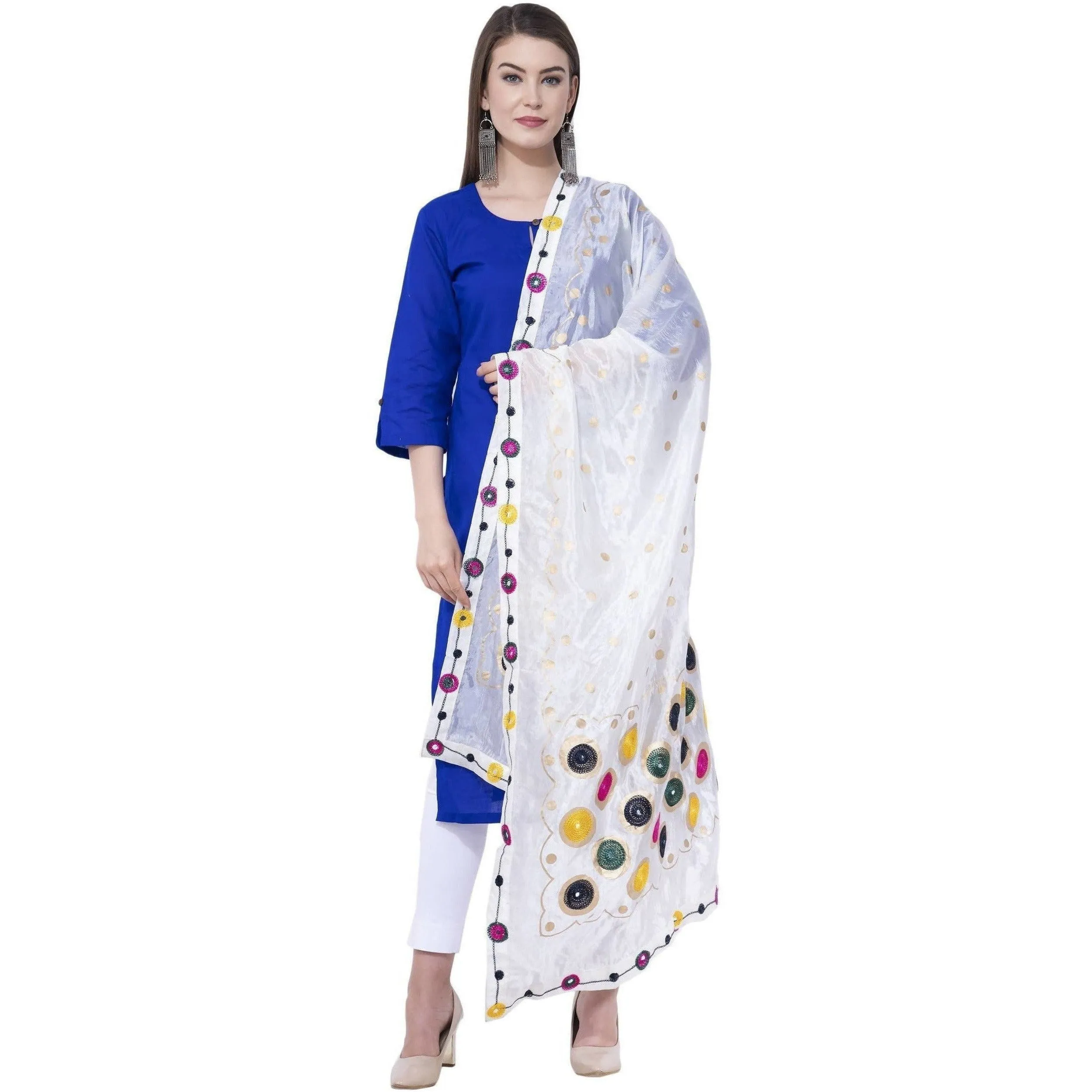 A R Silk White Color Multi rasgulla Silk Dupattas and Chunnis