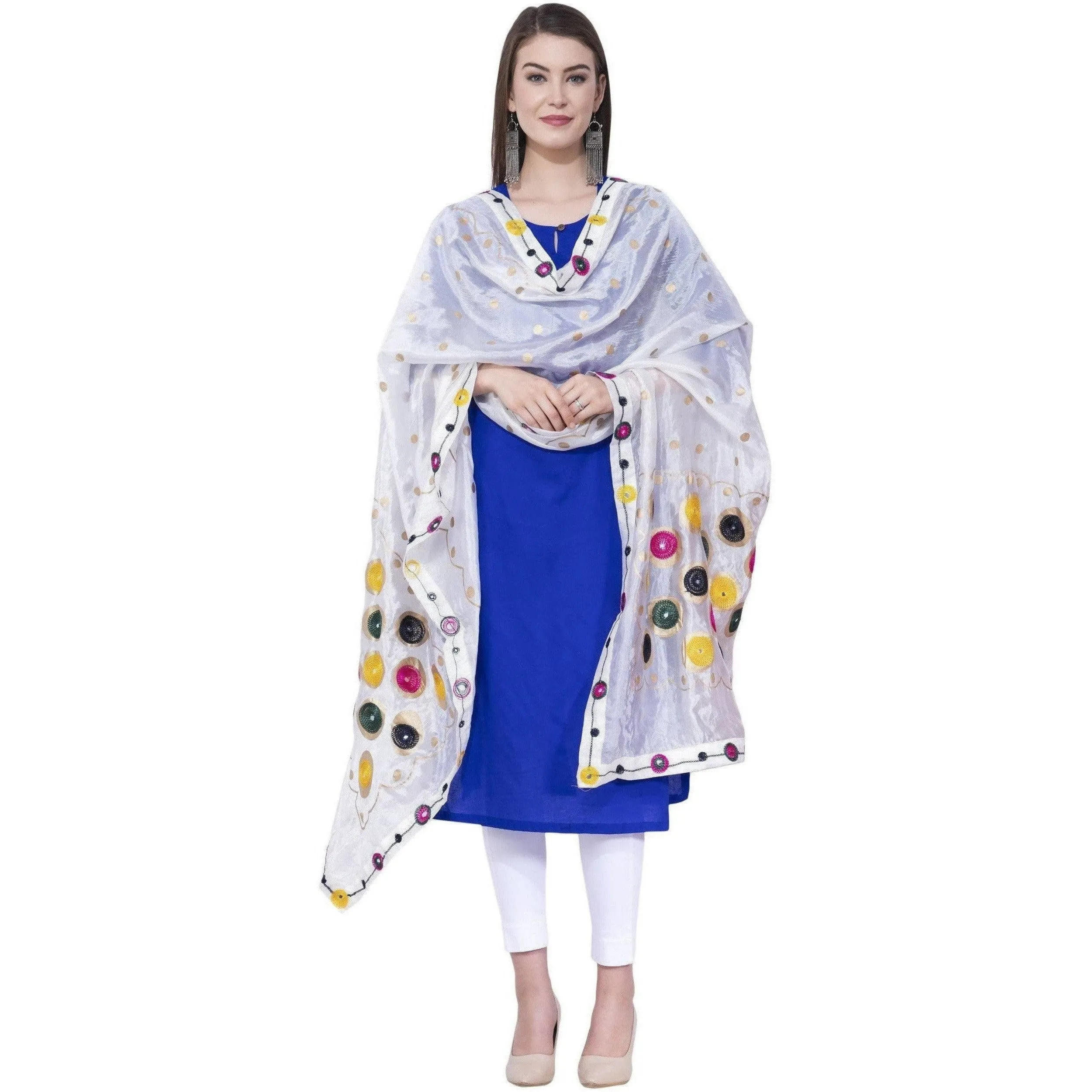 A R Silk White Color Multi rasgulla Silk Dupattas and Chunnis