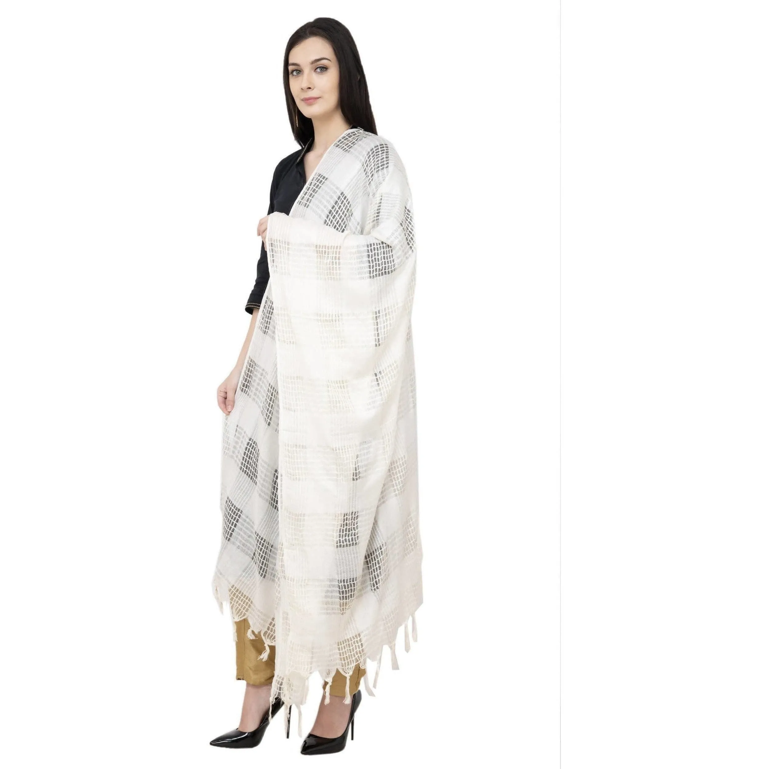 A R Silk Window Square Regular Dupatta Color White Dupatta or Chunni