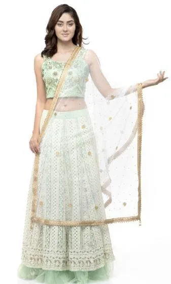 A R Silk Women's Net Net Chandna Handwork With Moti Laish White Fancy Dupatta