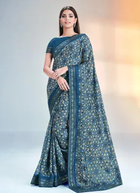 Abstract Pattern Blue Silk Saree