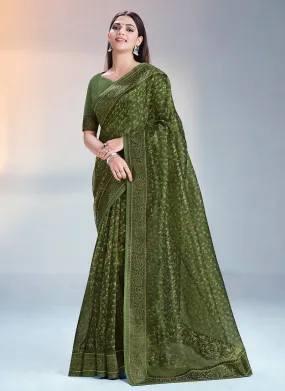 Abstract Pattern Green Silk Saree