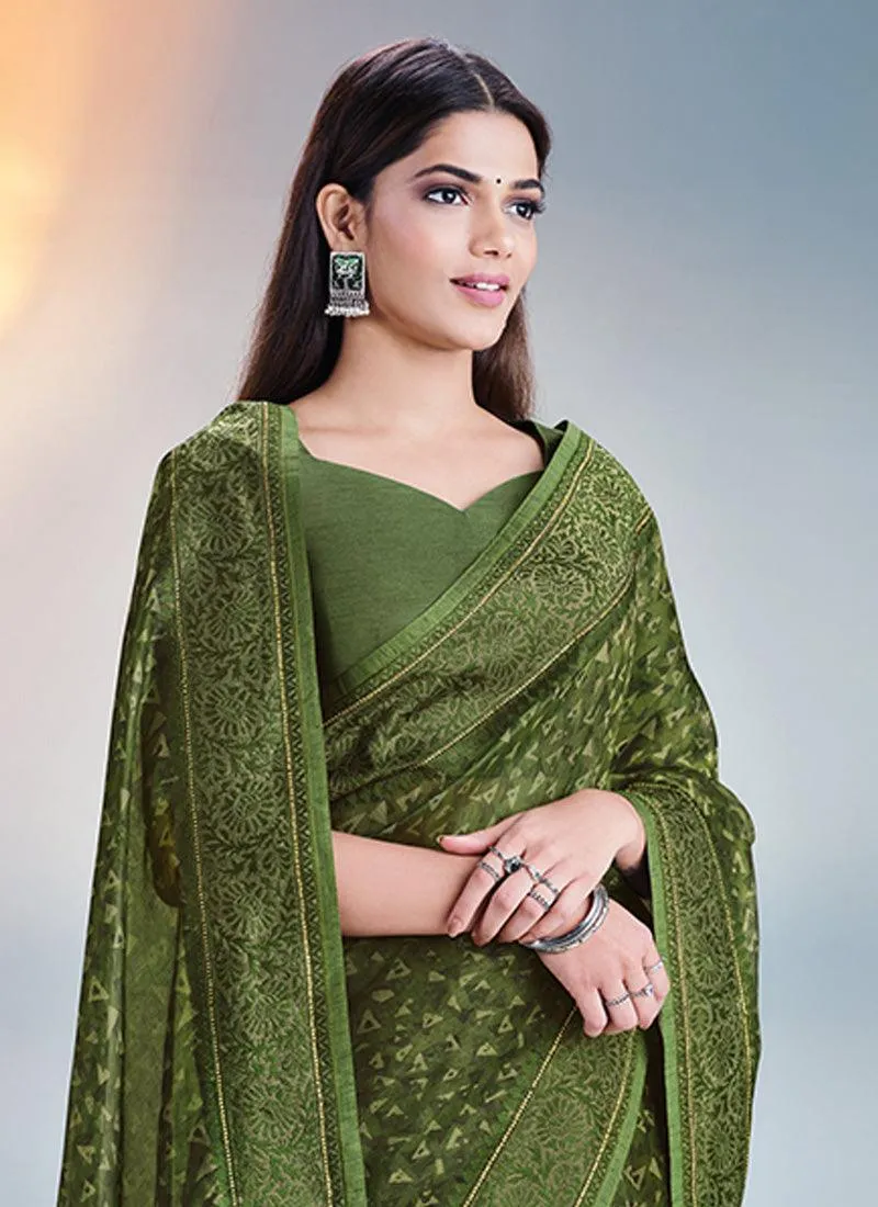 Abstract Pattern Green Silk Saree