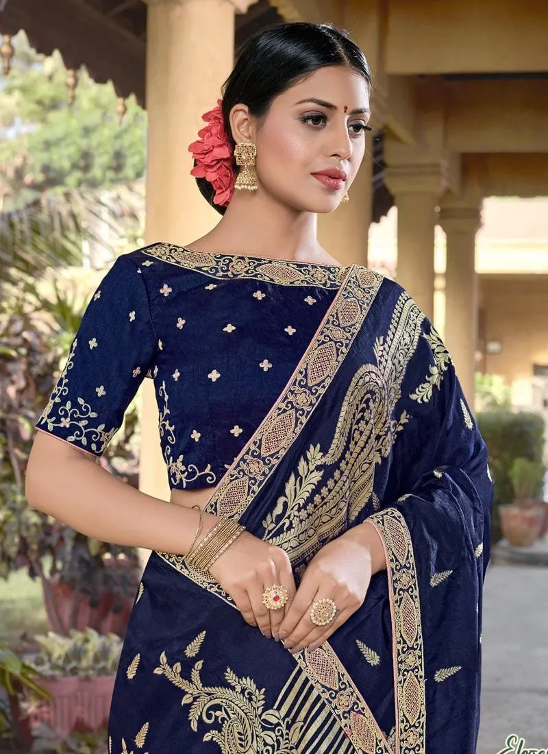 Admiring Silk Base Navy Blue Color Silk weave And Zari Work Saree