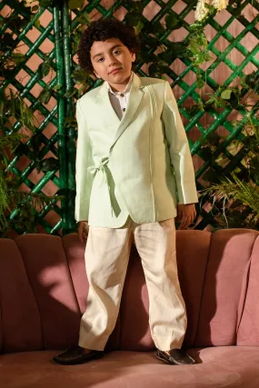 Afna  - 
 Pastel Green Blazer Paired With Vegan Silk  Trouser Set