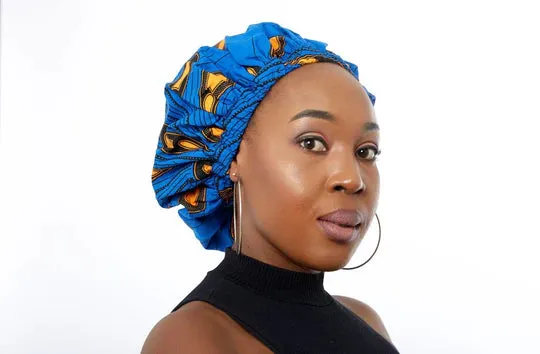 African Kente Print Ankara Extra large satin lined Bonnet