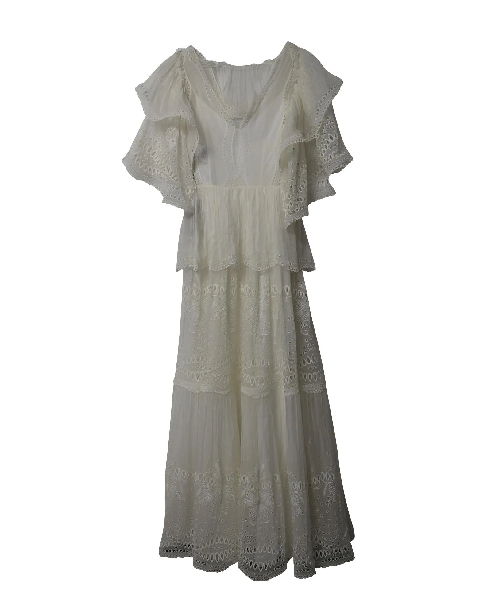 Alberta Ferretti Tiered Maxi Dress in White Silk