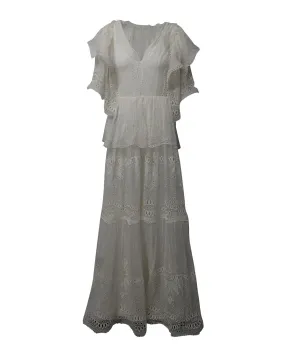 Alberta Ferretti Tiered Maxi Dress in White Silk