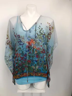 ALBERTO Light Blue Multi-Color Silk Floral Size SMALL (S) Top