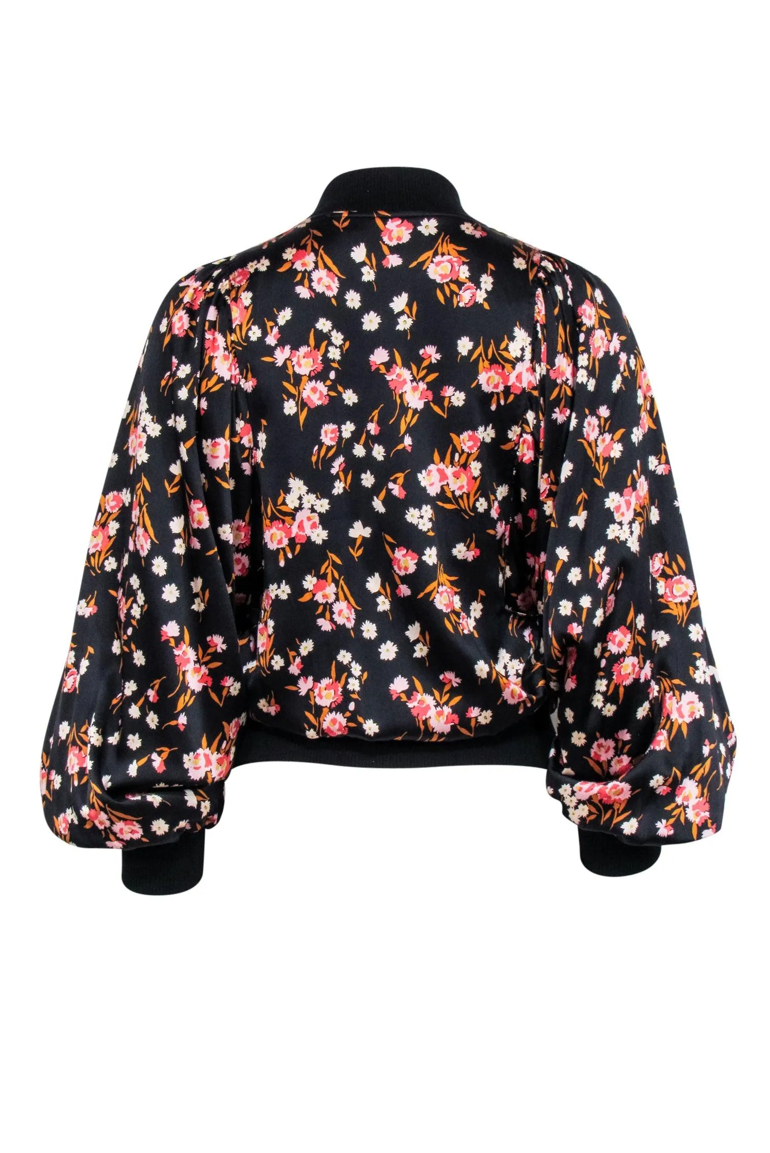 A.L.C. - Black w/ Pink Floral Print Silk Blend Bomber jacket Sz XS