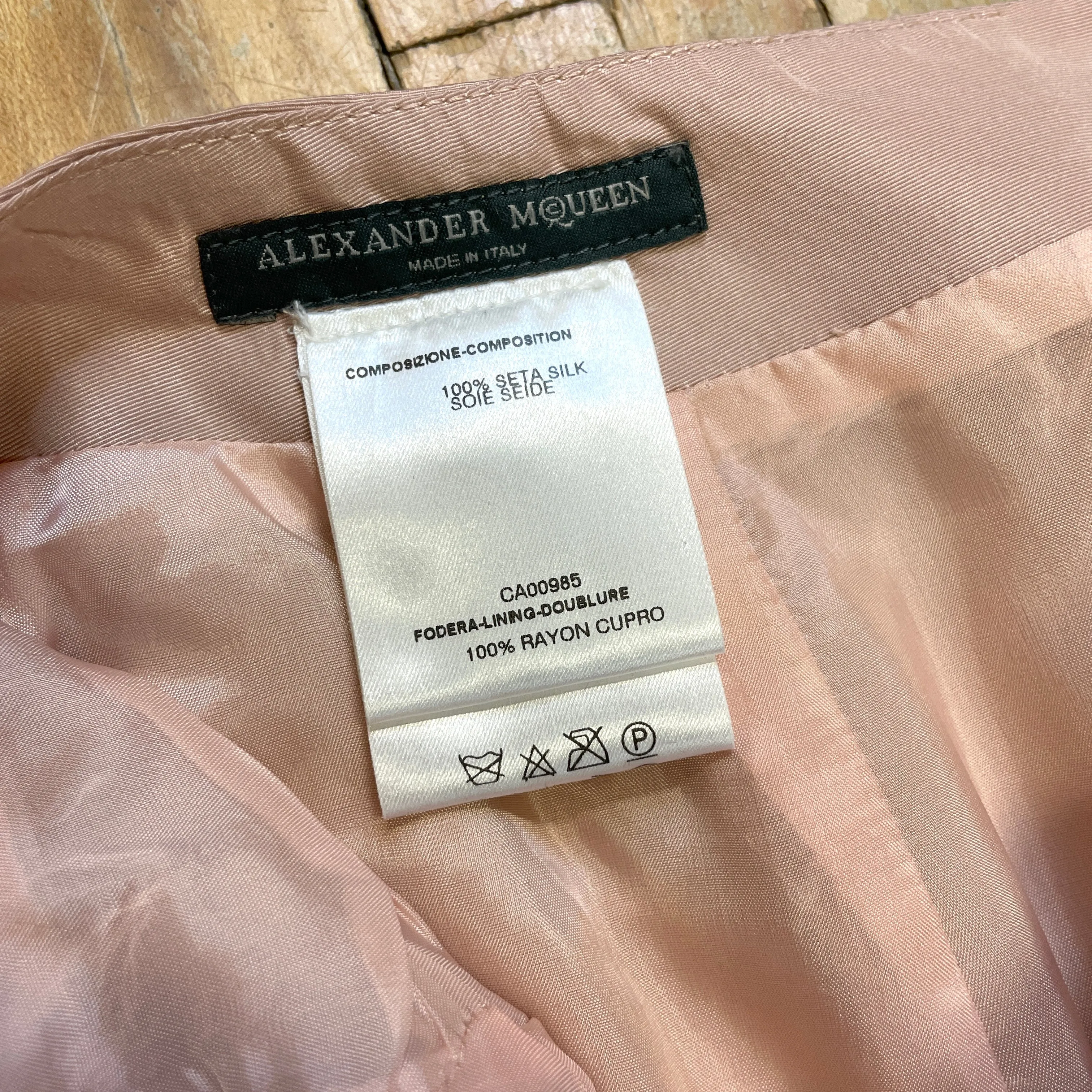 Alexander McQueen Vintage Designer Blush Pink Silk Skirt Made in Italy Size 29"