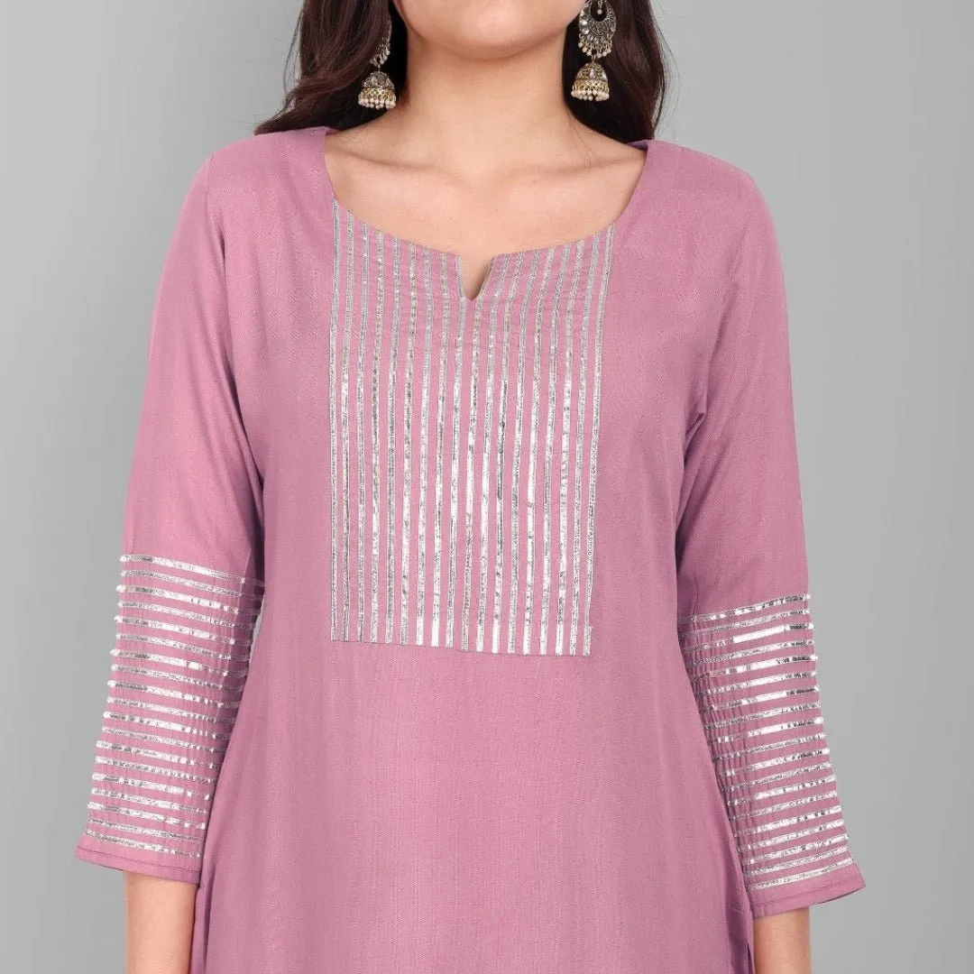 Amreen Pink Dhanak Kurta and Dupatta - Set of 3