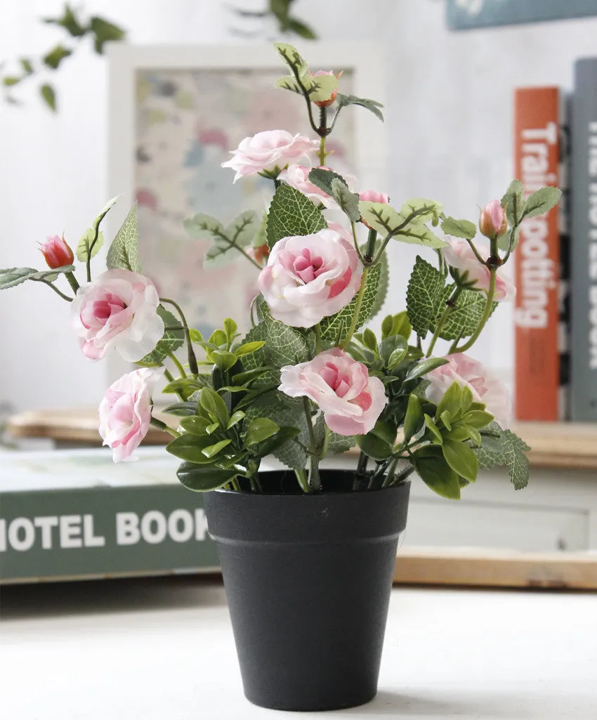 Artificial Rose Bonsai with Black Vase