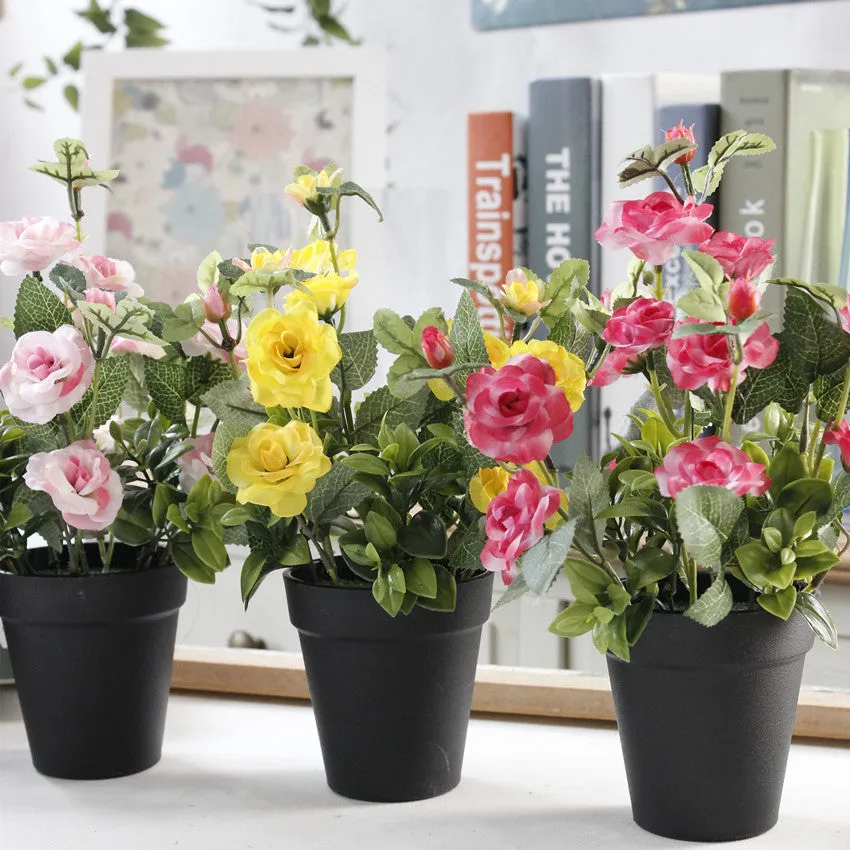 Artificial Rose Bonsai with Black Vase