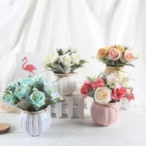 Artificial Rose Bouquet with Ceramic Flower Vase