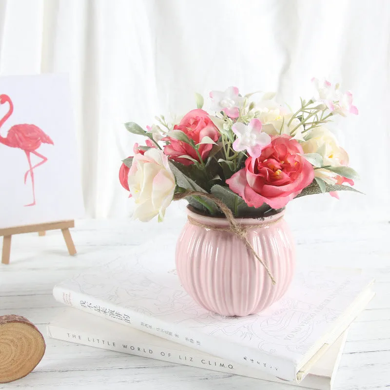 Artificial Rose Bouquet with Ceramic Flower Vase