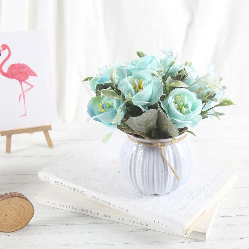 Artificial Rose Bouquet with Ceramic Flower Vase