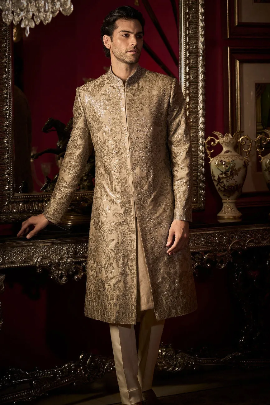 Ash Grey Sequin Sherwani Set