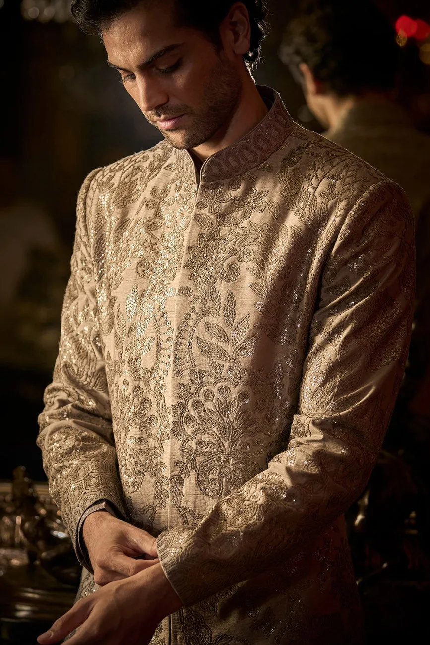 Ash Grey Sequin Sherwani Set