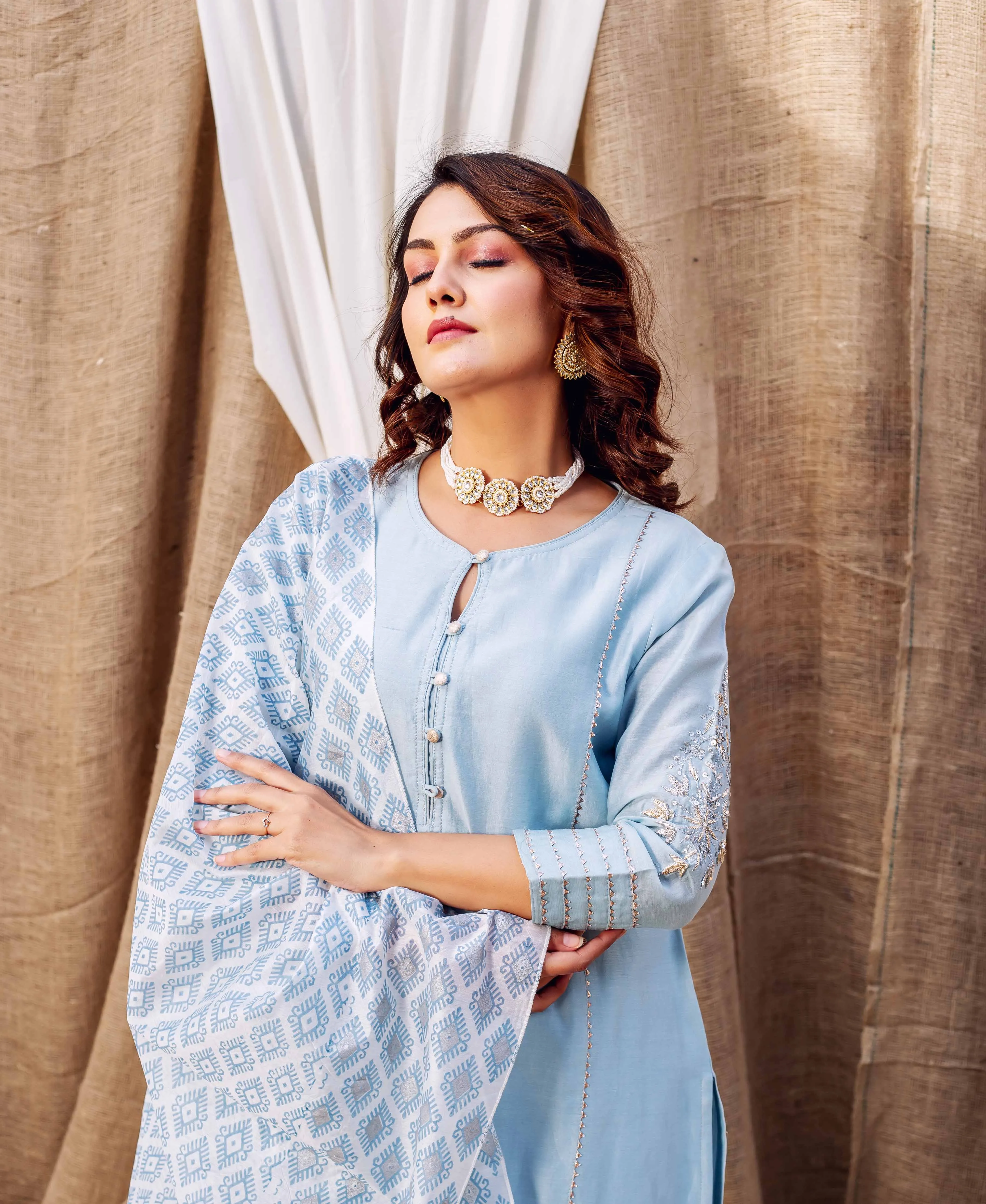 Azure Silk Chanderi Kurta