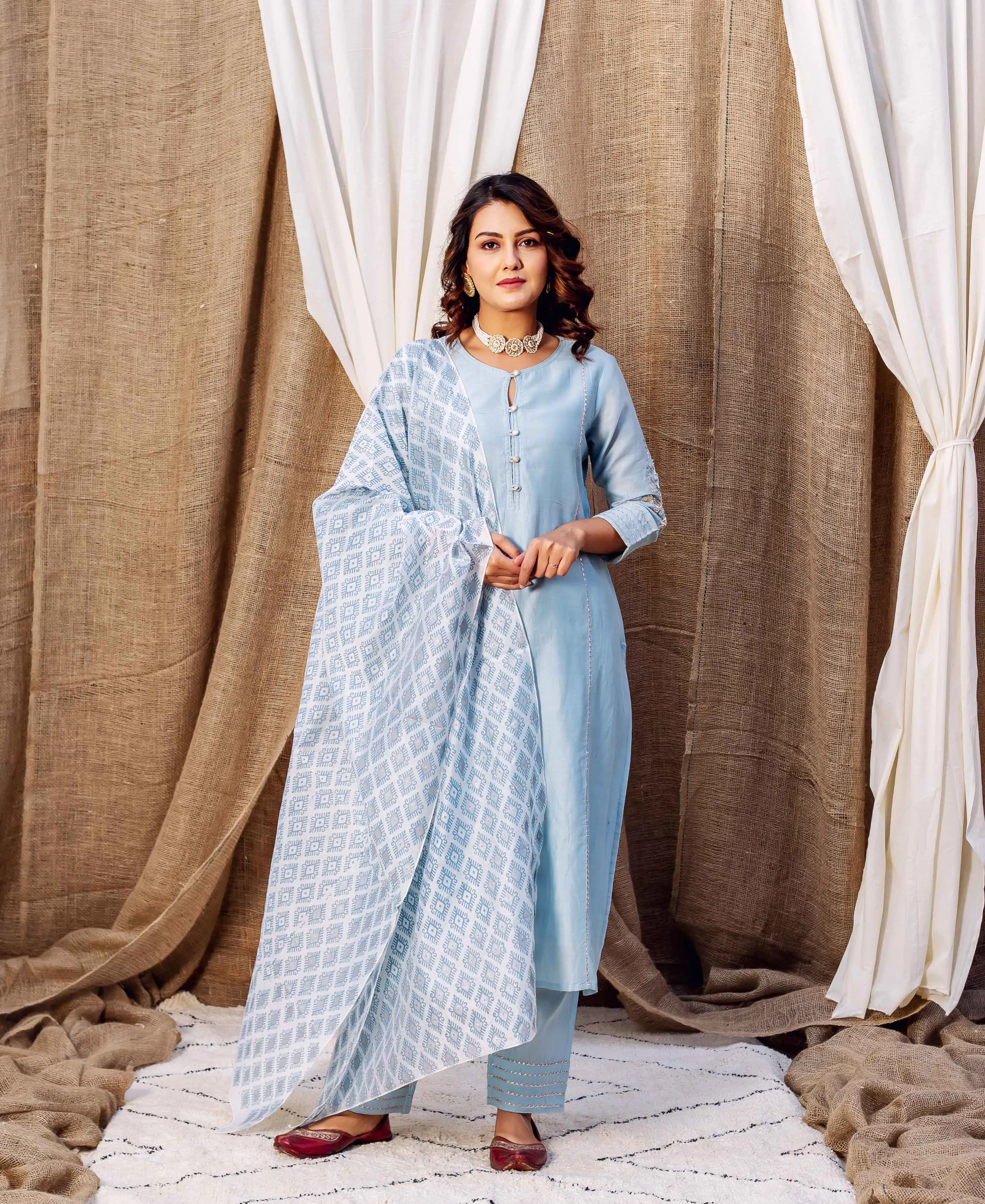 Azure Silk Chanderi Kurta