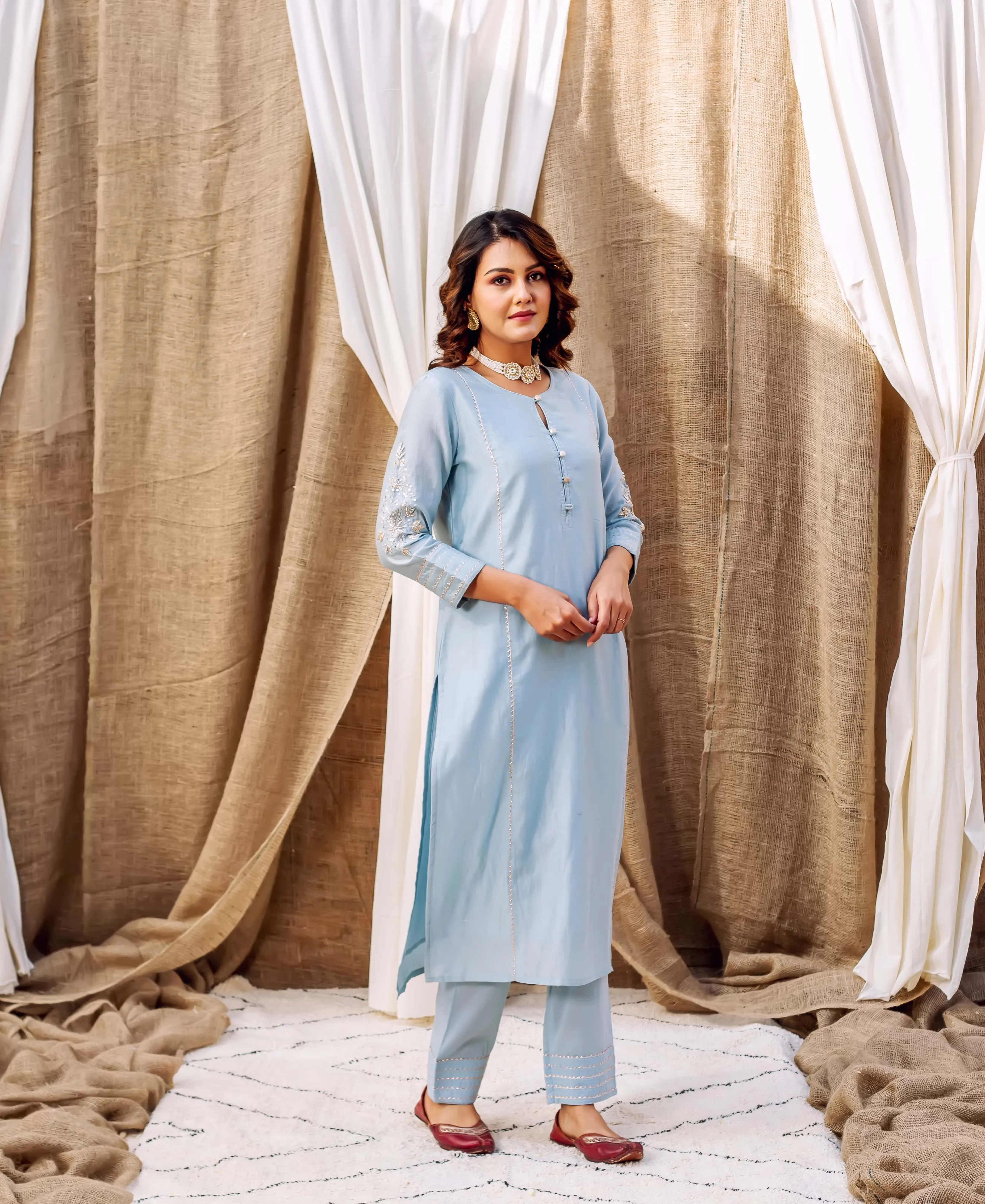 Azure Silk Chanderi Kurta