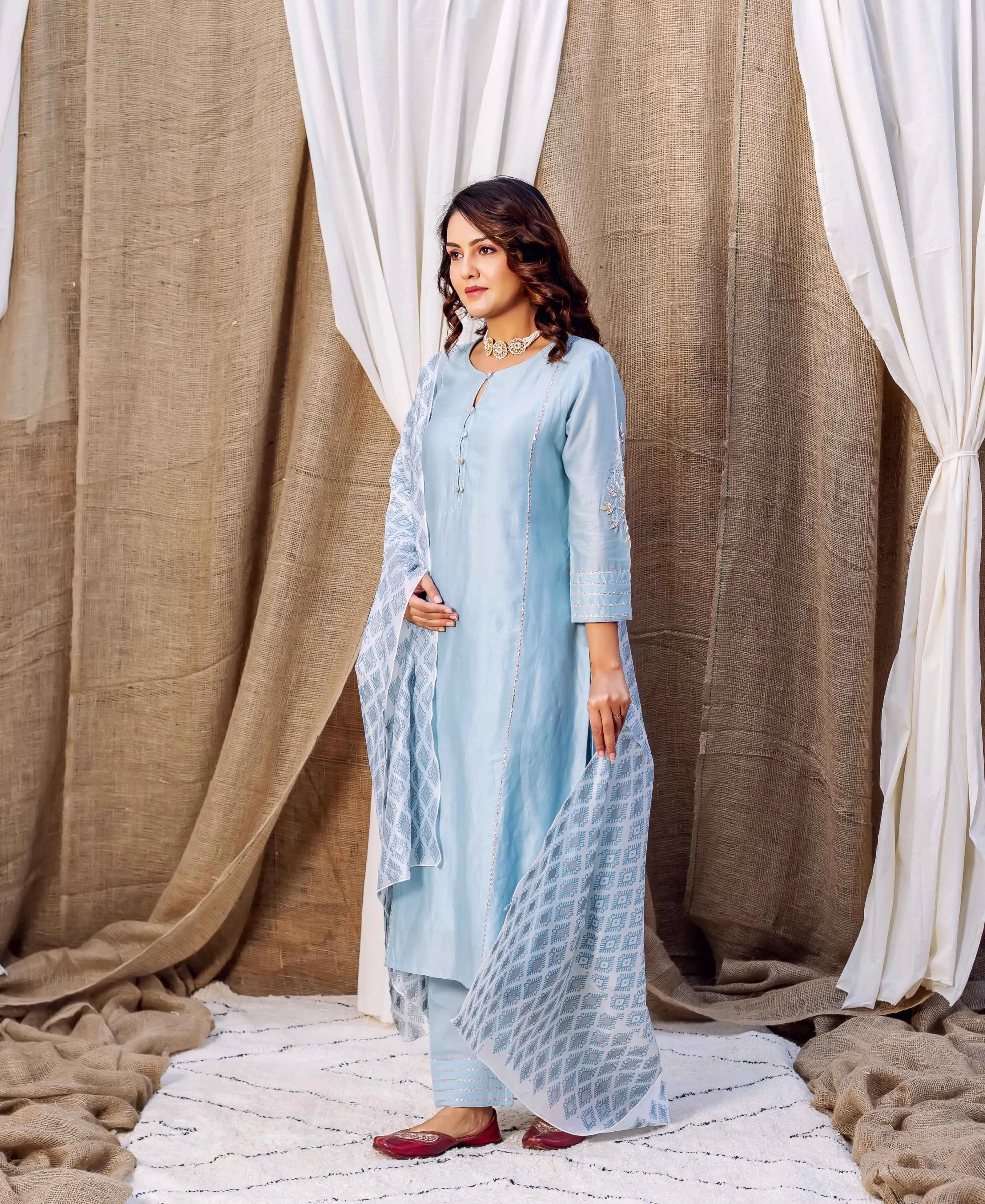 Azure Silk Chanderi Kurta