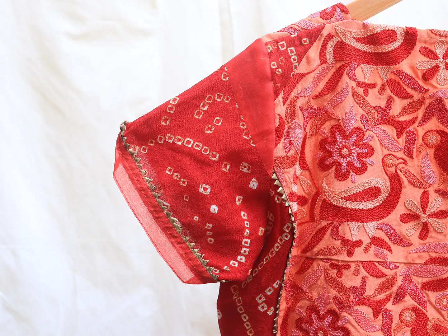 Barn red and soap orange Bandhini blouse